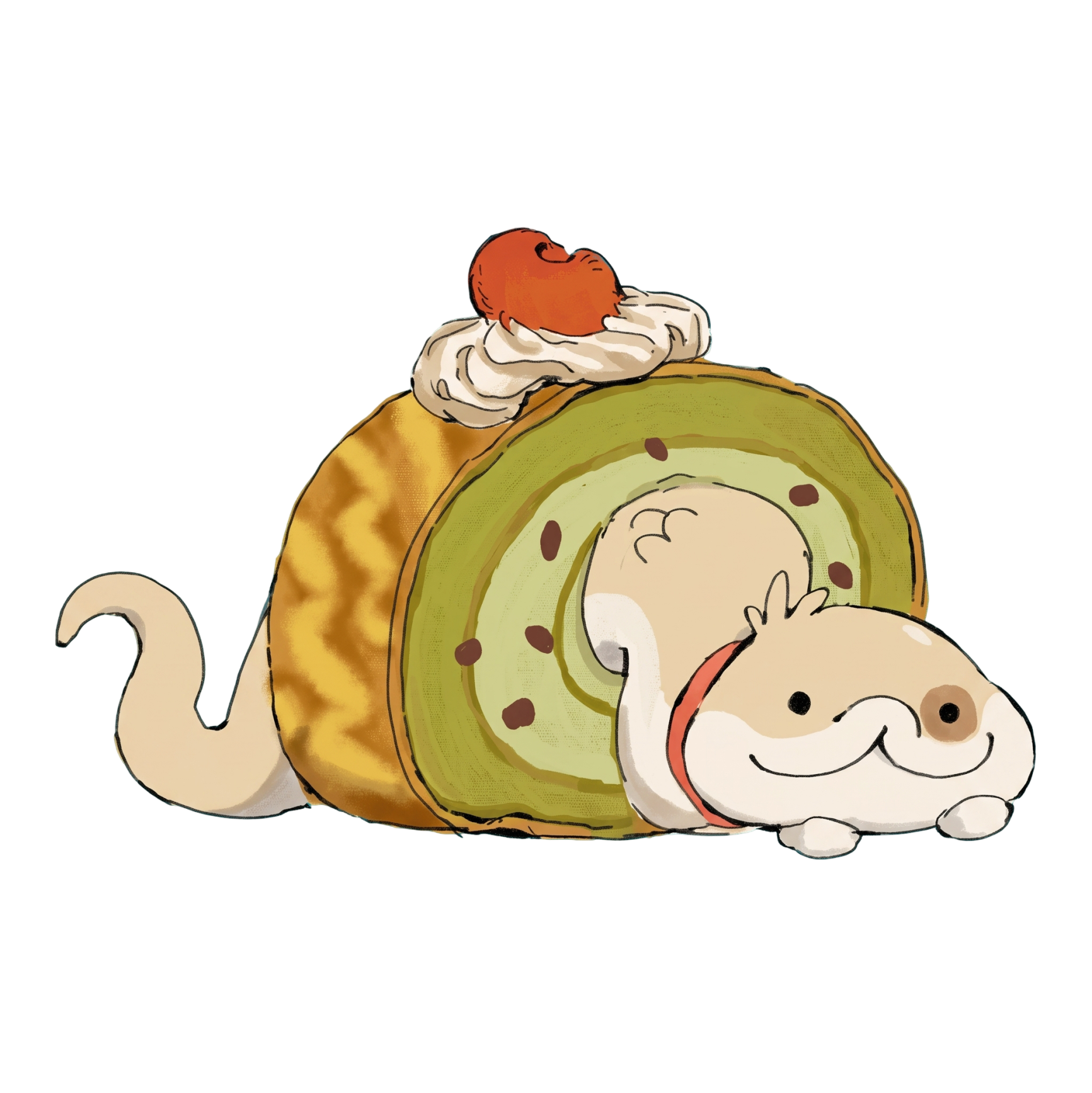 Snakecat disguised as matcha roll cake